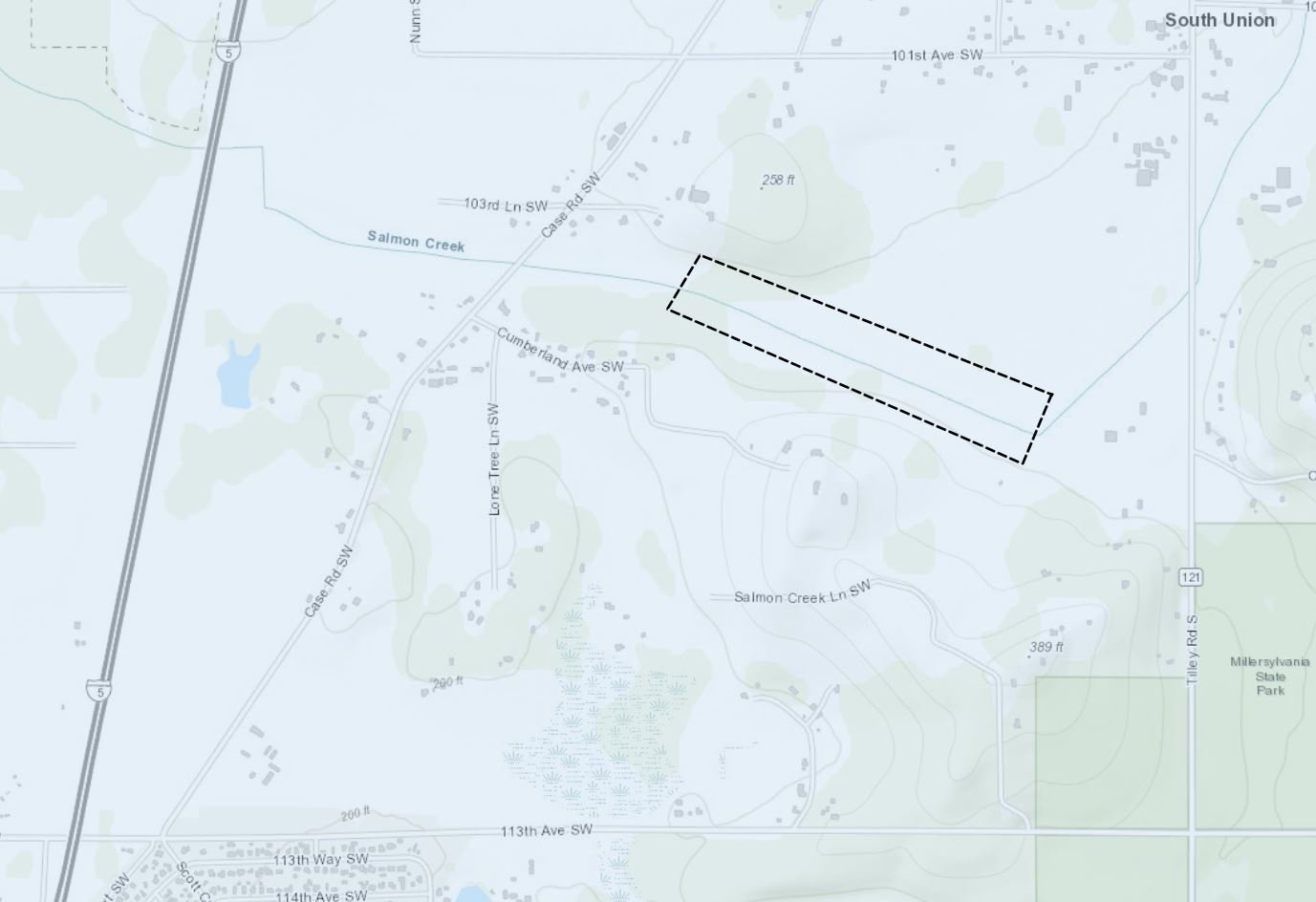 The grass plug that is due to be demolished with explosives, is located somewhere inside the dashed line of this map showing Salmon Creek.